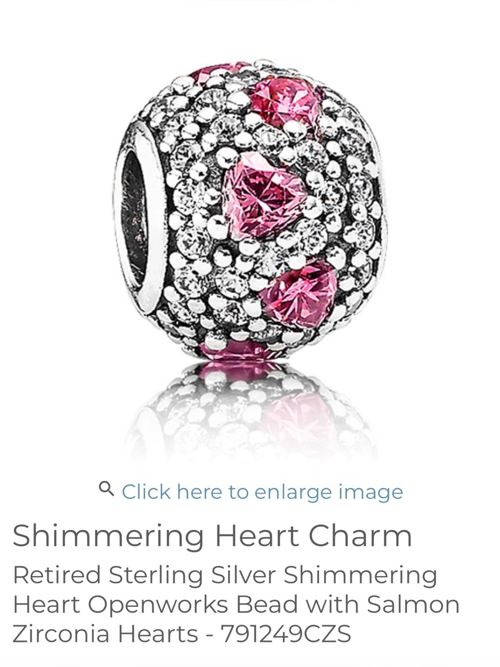 Authentic Pandora Pink Heart Pave Sterling Silver Charm